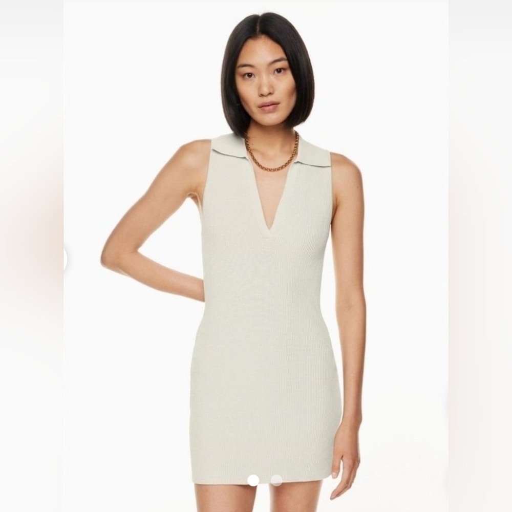 Aritzia Babaton Deep V Knit Mini Bodycon Dress Cream Small NWOT